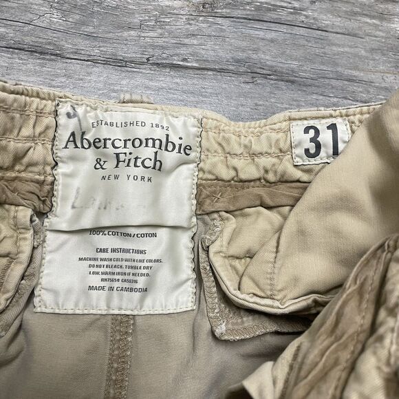Abercrombie & Fitch Mens Cargo Shorts 31 Beige Mid Rise Flat Front Cotton Pocket - Picture 9 of 16